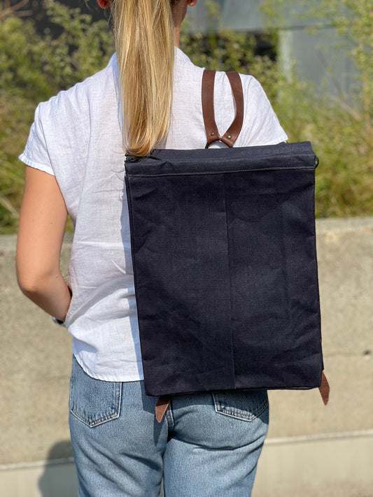 Waterproof Vegetable Resin Linen Backpack - Dark Blue